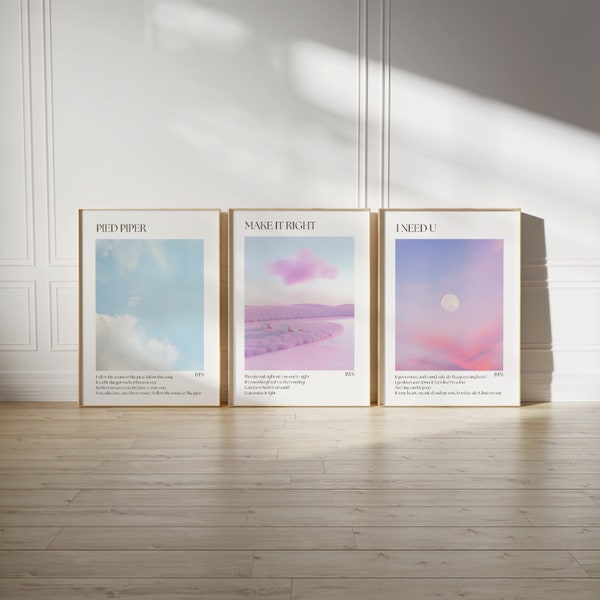 BTS Inspired Set of 3 Prints DIGITAL  - Aesthetic Art Prints Neutral Art Pastel Printable Art Modern Inspirational Minimal Room Décor K-POP