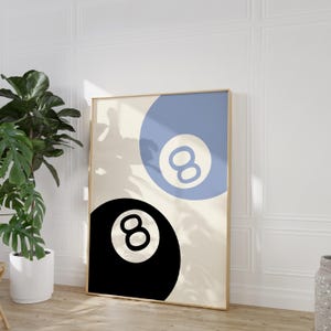 Blue & Black 8 Ball Print DIGITAL - Minimal Art Prints Boho Décor Coquette Abstract Poster Gallery Y2K Girly Pastel Retro Preppy Bar Cart