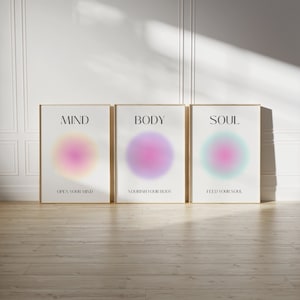 Positive Aura Prints Set of 3 DIGITAL - Spiritual Poster Affirmation Art Prints Aesthetic Gradient Wall Art Trendy Colourful Aura Poster Set