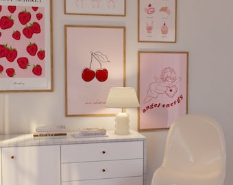 Pink And Red Gallery Wall Set of 5 DIGITAL - Minimal Art Prints Coquette Room Decor Bows Poster Gallery set Mega Bundle Y2K Girly Angel