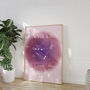 Star Sign Capricorn Print DIGITAL - Spiritual Affirmation Prints Gradient Aesthetic Zodiac Art Preppy Pink Black Aura Poster Constellation