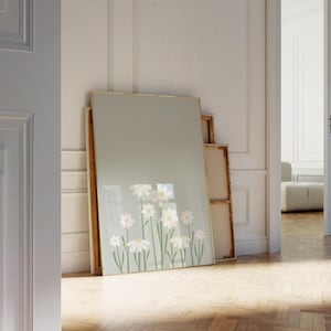 Sage Green Daisy Print DIGITAL - Minimal Floral Posters Pink Yellow Pattern Art Flowers Tartan Bows Coquette Room Décor Cottage core Nursery