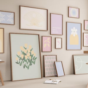 Pastel Preppy Gallery Wall Set of 15 DIGITAL - Minimal Art Prints Boho Décor Coquette Abstract Poster Gallery set Mega Bundle Y2K Girly