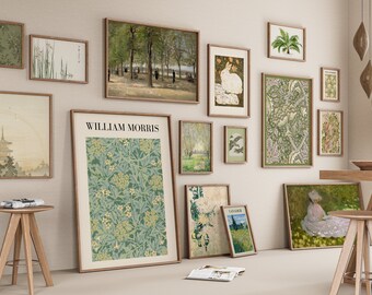 Sage Green Gallery Wall Art Set: 15 Minimalist Prints (Digital Download)