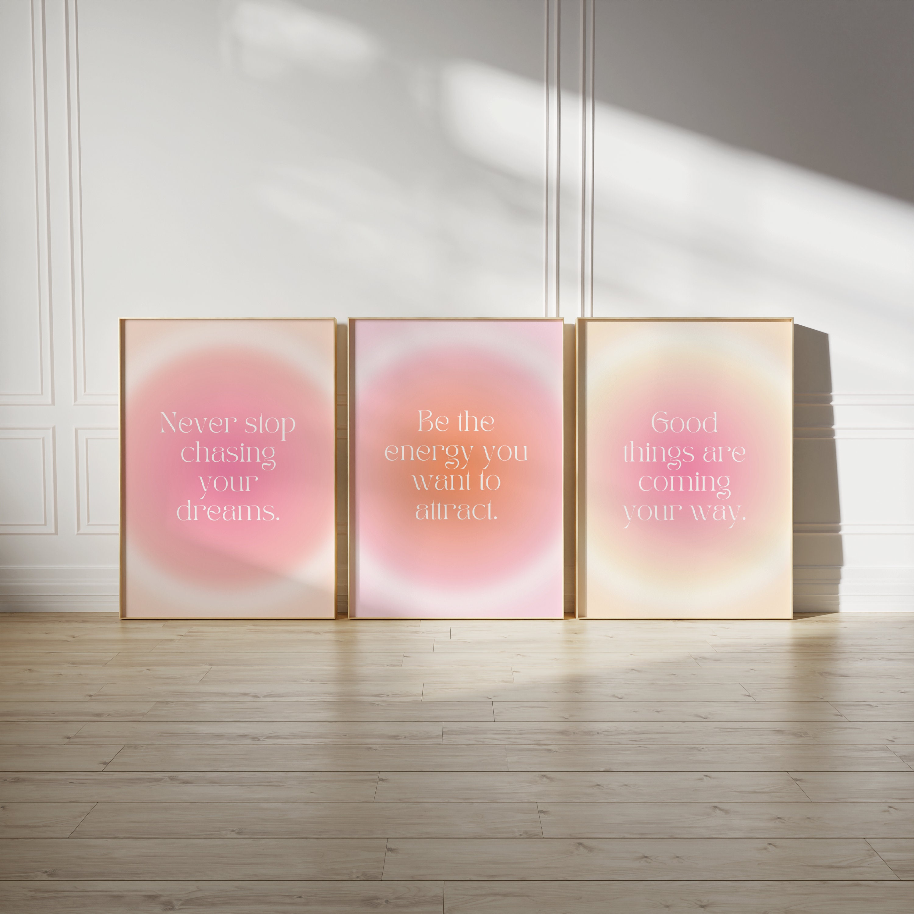 Positive Affirmation Print Set of 3 DIGITAL - Aura Grainy Gradient Pink ...