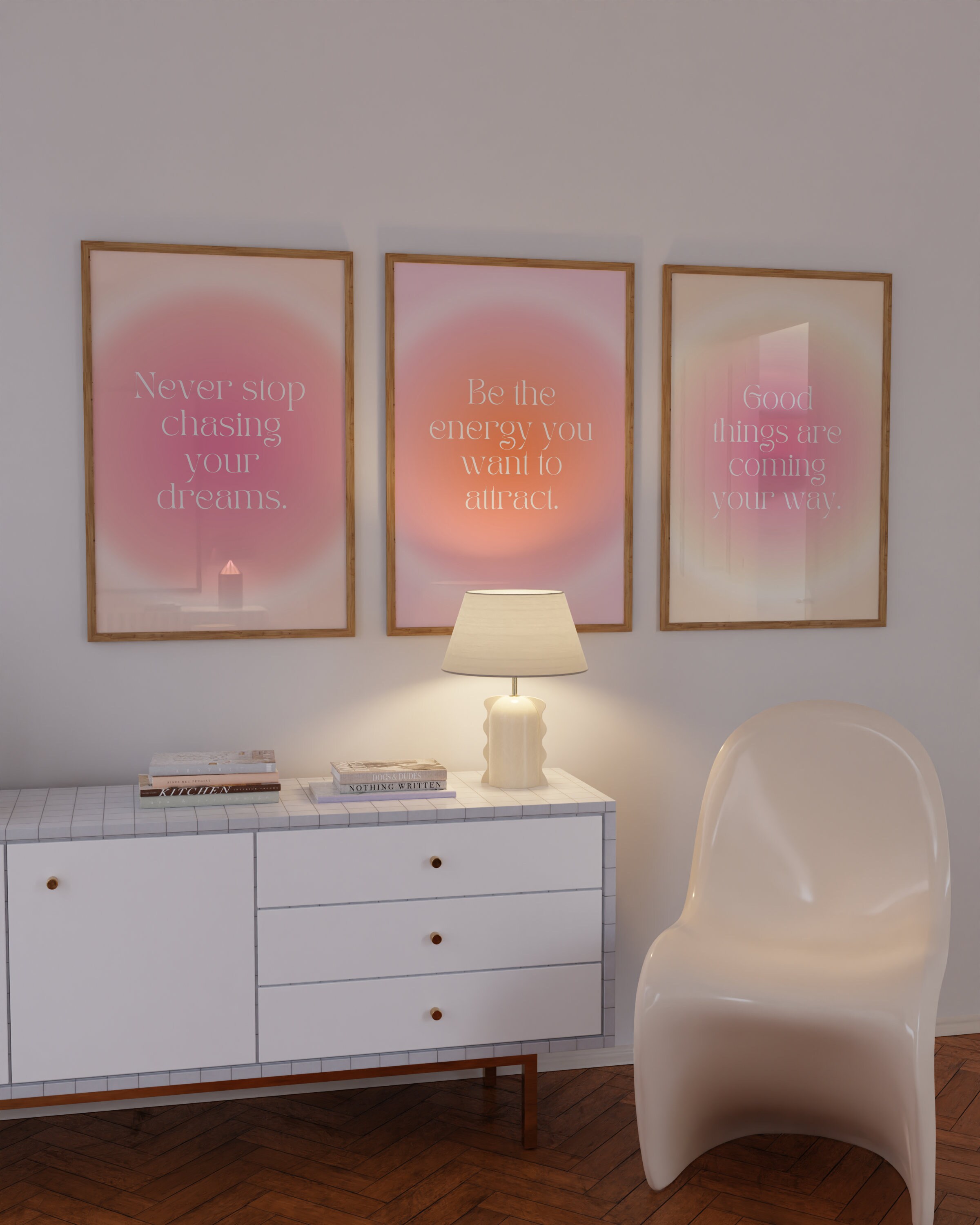 Positive Affirmation Print Set of 3 DIGITAL - Aura Grainy Gradient Pink ...