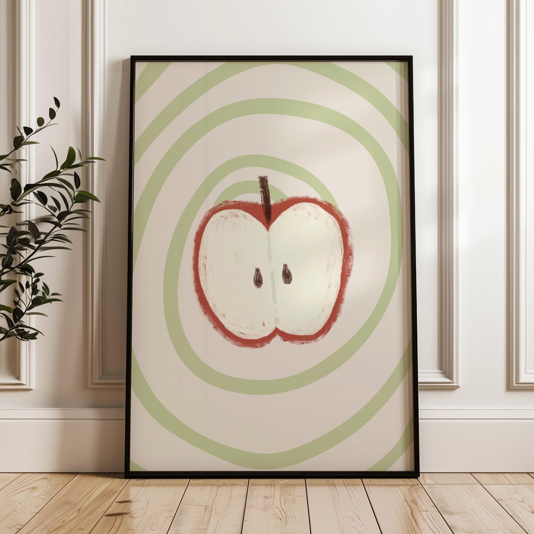 Whimsy Apple Design Whimsical Apple Print: Twee Green Spiral (digital Download) - Etsy