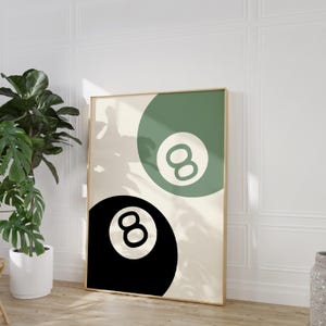 Zielony i czarny nadruk 8 Ball DIGITAL - Minimalistyczne wydruki artystyczne Boho Décor Coquette Abstrakcyjna galeria plakatów Y2K Dziewczęcy pastelowy retro Preppy Bar Cart