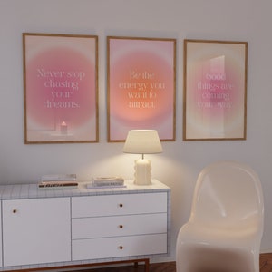 Carteles de aura positiva conjunto de 3 -Cartel espiritual Granulado Degradado Rosa Colorido Aura Cartel Moda Pared Arte Pastel Coqueta DESCARGA DIGITAL