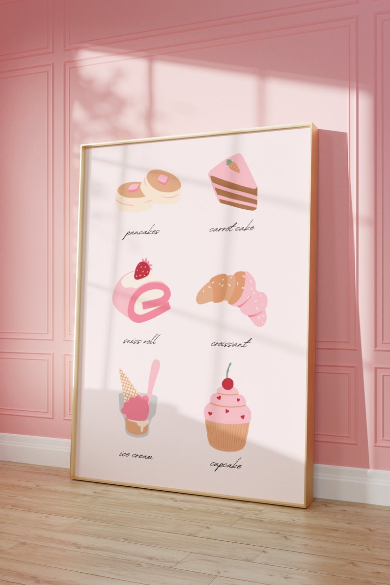 Pink Dessert Menu Print - Bar Cart Decor Pink Kitchen Wall Art Coquette ...