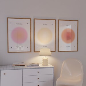 Positive Aura Prints Set of 3 DIGITAL - Spiritual Poster Affirmation Art Prints Aesthetic Gradient Wall Art Trendy Colourful Aura Poster Set