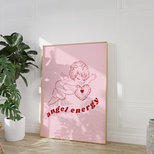 Pink Angel Energy Print DIGITAL - Minimal Art Prints Boho Décor Coquette Room Decor Girly Abstract Poster Gallery Valentine Bar Cart Art