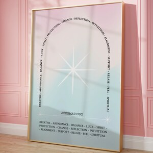 Positive Aura Print DIGITAL - Spiritual Poster Affirmation Art Prints Aesthetic Gradient Wall Art Blue Colourful Aura Poster Set Pastel Pink