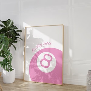 Pink Lucky You 8 Ball Print DIGITAL - Minimal Art Prints Boho Décor Coquette Abstract Poster Gallery Y2K Girly Pastel Retro Preppy Bar Cart