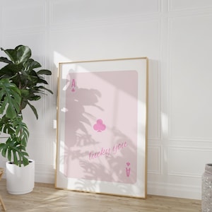 Carte de voeux rose As de la chance Impression NUMÉRIQUE - Art minimaliste Décoration bohème Décoration de chambre Coquette Abstrait girly Affiche Galerie Balletcore Chariot de bar