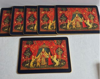 Vintage Lady & The Unicorn Placemats Complete Set Of 6 Lady Clare England