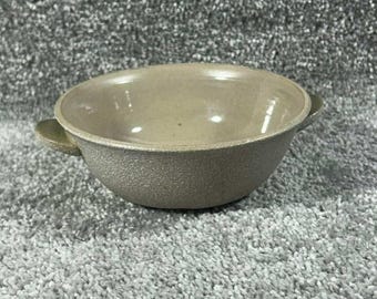 Japan Ceramic Soup Bowl Tan Textured Tab Handles Vintage MCM