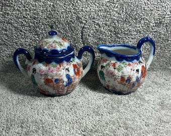 Juego de azucarero y lechera Nippon Geisha pintado a mano estilo antiguo japonés