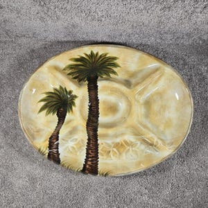 Tabletops Unlimited Bellagio Platter Beige Palm Tree 5-Section Oval Serving Tray