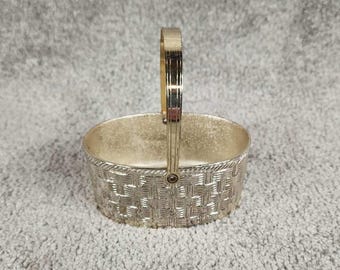 Cesta miniatura de plata tejida a mano, hecha en Japón, estilo vintage.