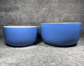 Nesting Mixing Bowls Blue White Ceramic Farmhouse Kitchen Set of 2