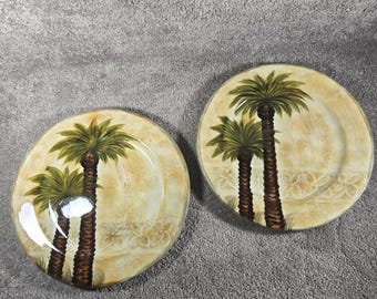 Platos llanos Bellagio Palm Tree de Tabletops Unlimited, pintados a mano, 31,75 cm (12,5 pulgadas), juego de 2