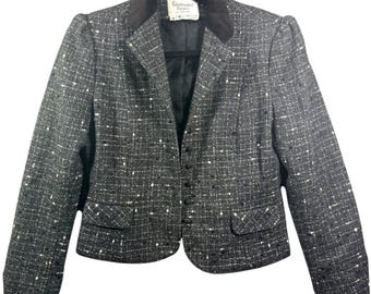 Handmacher Petites Tweed Blazer Jacke Grau Braun Tailliert - Damengröße 10