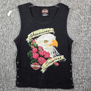 Y2k Harley Davidson American Original Eagle Floral Tank Top - Womens Size S