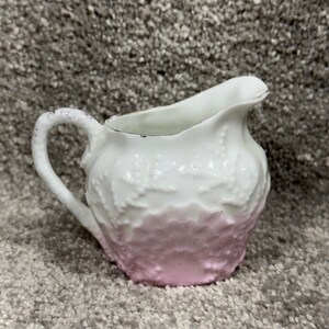 Antique Pink Ombre Porcelain Creamer Pitcher Seashell Coral Embossed Gold Trim