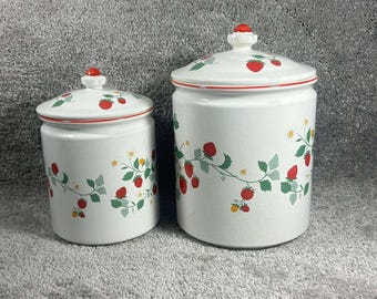 Juego de botes de cerámica vintage con diseño de fresas, blanco y rojo, estilo rústico retro japonés, 2 piezas.