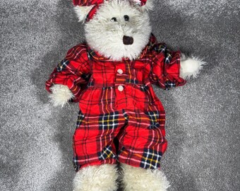 Orsetto di peluche Boyds Bears con tutina a quadri rossi, serie J.B. Bean, color crema