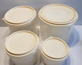 Frig-O-Seal Canister Set White Nesting Plastic Food Storage Vintage 4pc Set