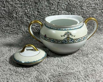 Noritake Sugar Bowl Darby White Gold Gilt Floral Bone China Vintage Japan