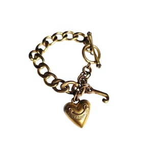 Y2K Juicy Couture Gold-Tone Puffy Heart J Charm Bracelet