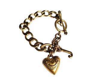 Y2K Juicy Couture Gold-Tone Puffy Heart J Charm Bracelet