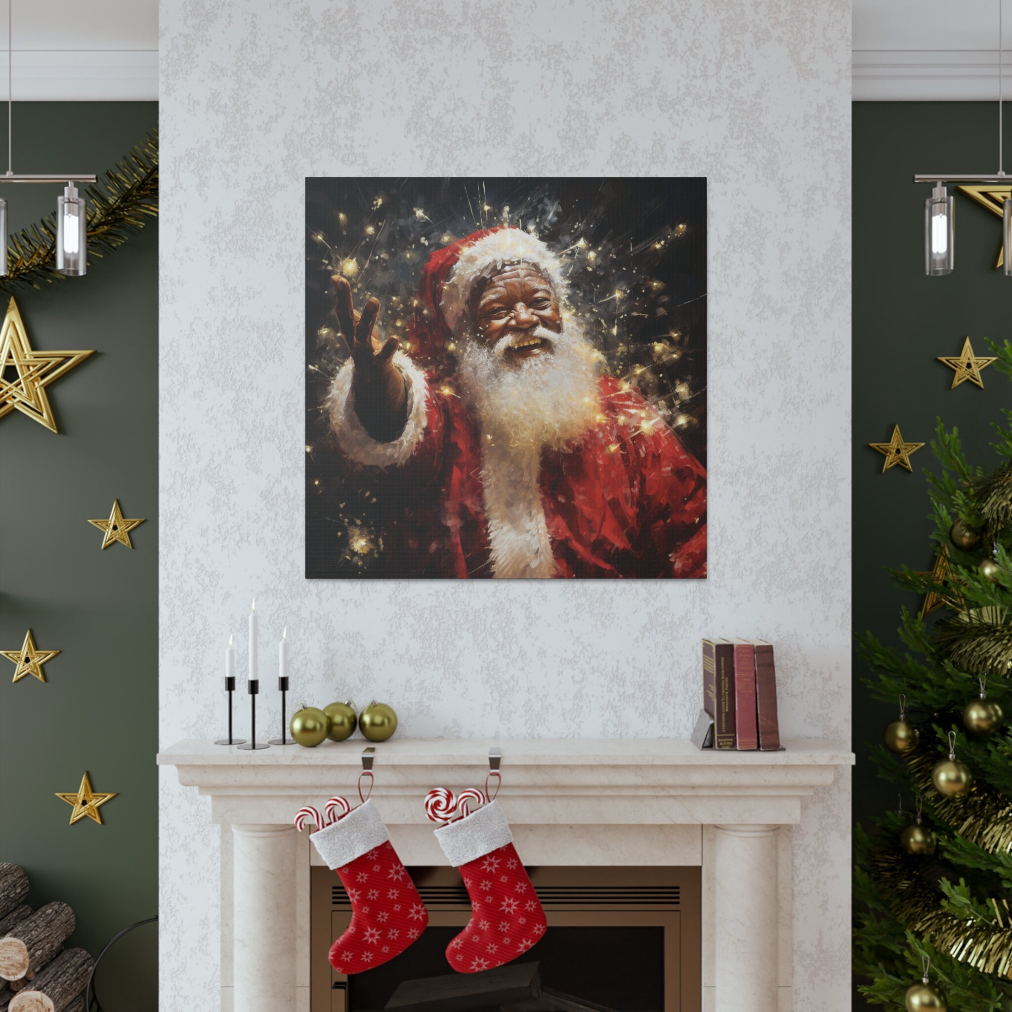 Square Canvas Print, Black Santa Decor, Christmas Canvas, African ...