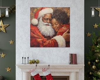Mr and Mrs Black Santa Square Canvas Print, Christmas Canvas, African American Santa, Black Santa, Unique Christmas, Black Wall Art