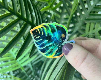 Holographic Monstera  Leaf Sticker | Aesthetic Stickers | Vinyl Sticker | Laptop Stickers | Water Bottle Stickers | Plant Lover Sticker