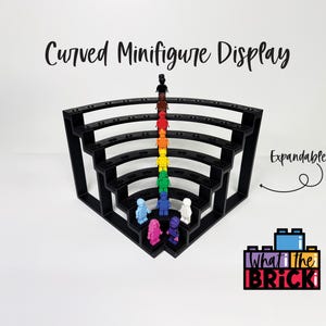 curved minifigure stand, minifig display, minifigure case, whatnot display, 3D printed, modular display, expandable display