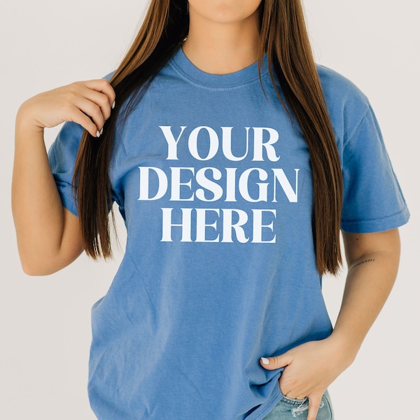 Comfort Colors 1717 Mockup, CC1717 Mockup, Mystic Blue CC1717 Comfort Colors Shirt, Comfort Colors Mockup, Print on Demand, Your Design Here