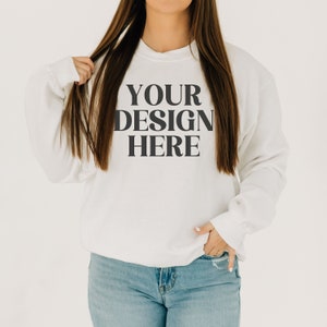 Gildan 18000 Sweatshirt Mockup, White Gildan18000 Mockup, Gildan 18000 Crewneck Mockup, Model Mockup, Print on Demand, Your Design Here