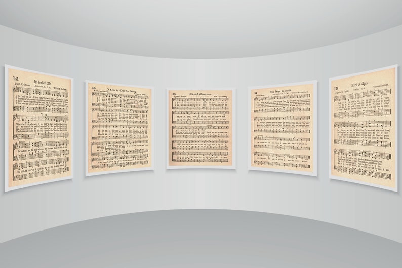 Old Hymns | Set of 5 | Wall Print: Vintage Music Sheets for Instant ...