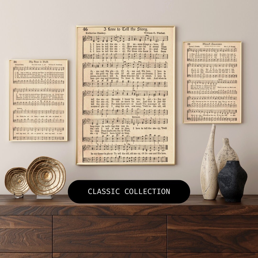 Old Hymns Set of 5 Wall Print Vintage Music Sheets for Etsy