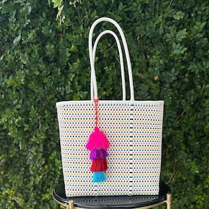 Large Mexican Recycled Plastic - Woven Tote Bag, Artisan made, Sustainable, Handmade, waterproof beach bag, lunch bag, tote. Oaxaca Market