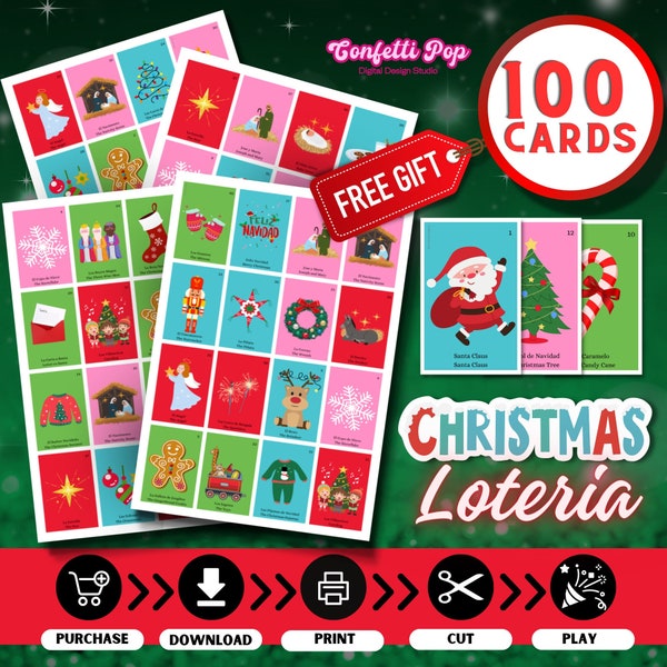 Christmas Loteria | Loteria Navideña | Loteria de Navidad | Bingo - Bilingual,  Español y Ingles ,  Spanish and English - 100 tablas (cards)