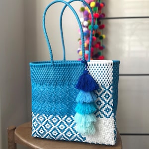 Large Handwoven Mexican Tote Bag - Eco-Friendly, Waterproof, Artisan, Market, Beach, Mercado Recycled Plastic Woven, Handmade, lunch bag