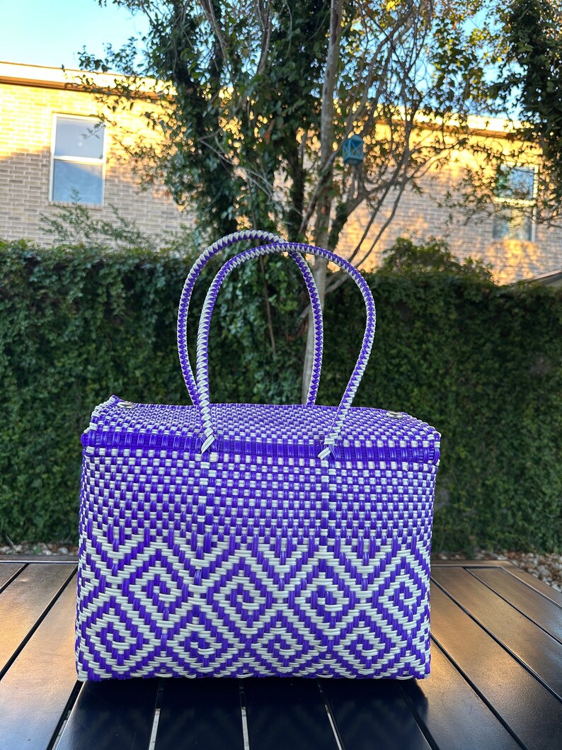 Large Mexican Recycled Plastic Woven Tote Bag, Artisan Made, Box Tote