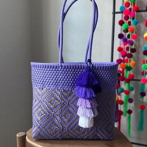 Large Handwoven Mexican Tote Bag - Eco-Friendly, Waterproof, Artisan, Market, Beach, Mercado Recycled Plastic Woven, Handmade, lunch bag