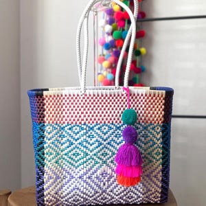 Large Handwoven Mexican Tote Bag - Eco-Friendly, Waterproof, Artisan, Market, Beach, Mercado Recycled Plastic Woven, Handmade, lunch bag