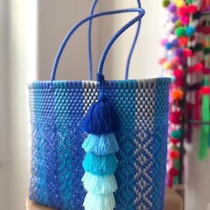 Large Handwoven Mexican Tote Bag - Eco-Friendly, Waterproof, Artisan, Market, Beach, Mercado Recycled Plastic Woven, Handmade, lunch bag